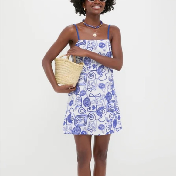Tuckernuck l White & Royal Blue Applique Santorini Mini Dress l M - Picture 2 of 12
